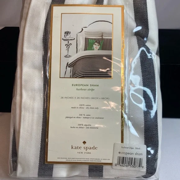 New in package, Kate Spade European sham Harbor stripe black-and-white - Picture 3 of 6